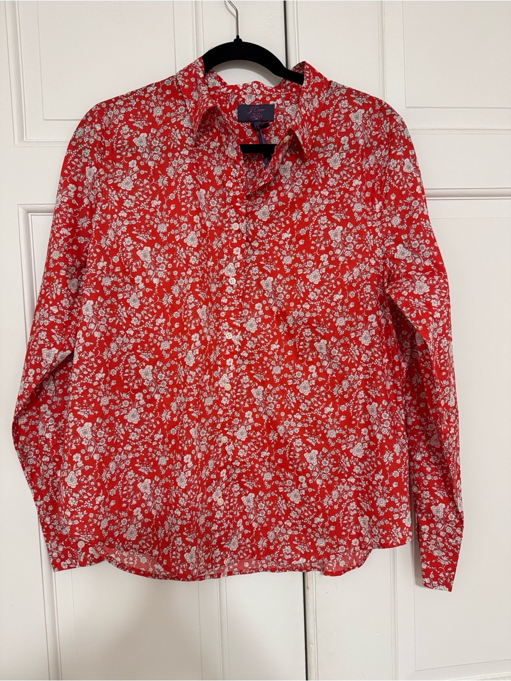 J.Crew Liberty Fabrics 100% Cotton Red Floral Button Down Shirt Size 14